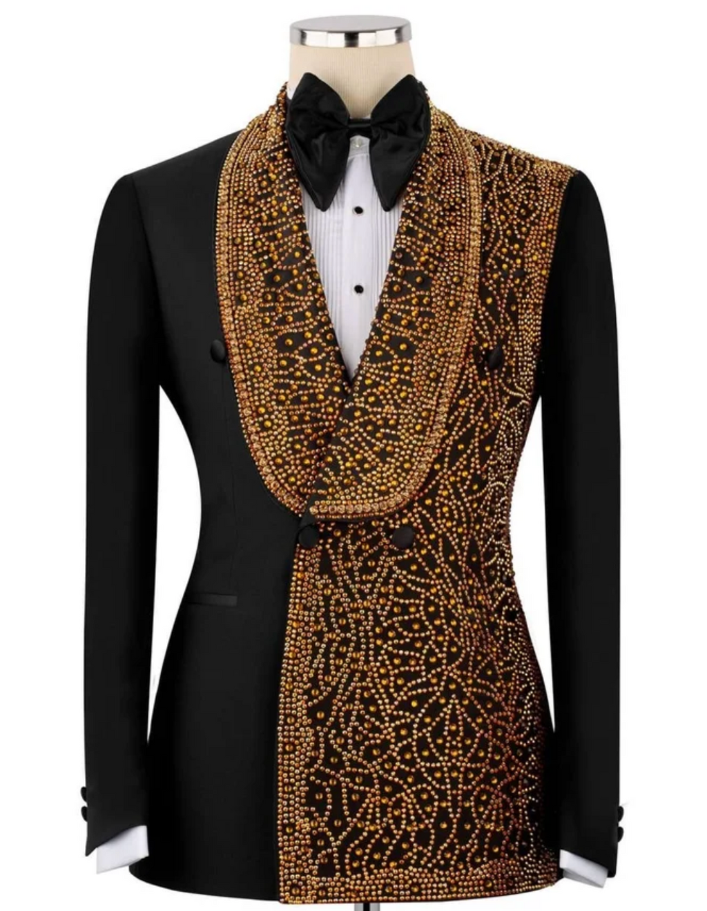 Men's Black & Gold Embellished Tuxedo Suit