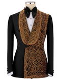 Men's Black & Gold Embellished Tuxedo Suit