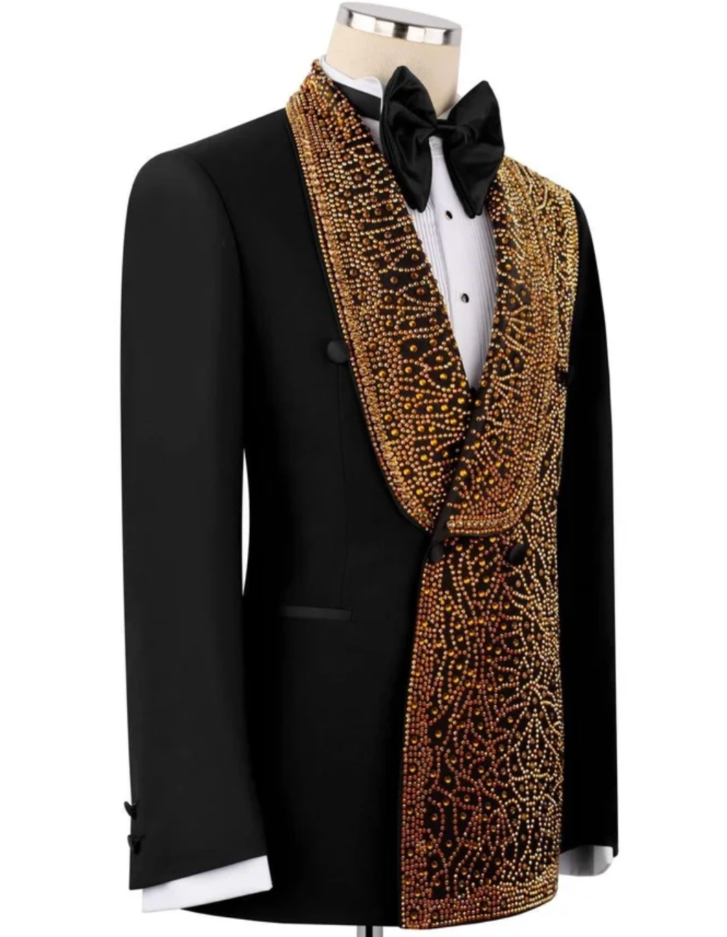 Men's Black & Gold Embellished Tuxedo Suit